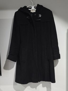 cleo Black Hooded Trench Coat with Toggle Closure